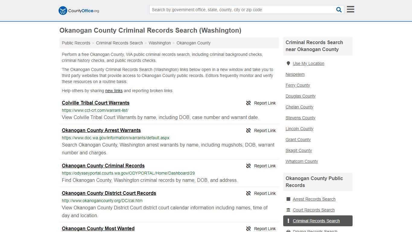 Okanogan County Criminal Records Search (Washington)